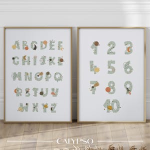 Alphabet- und Zahlenillustrationen für kleine Jungen, pädagogische Poster