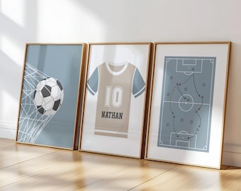 Pósters de fútbol azules personalizados: 3 pósters deportivos para niños