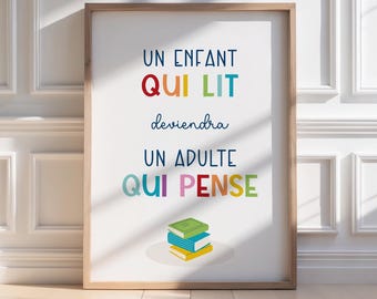 Mehrfarbiges Poster eines lesenden Kindes, Wanddekoration für ein Spielzimmer oder eine Bibliothek