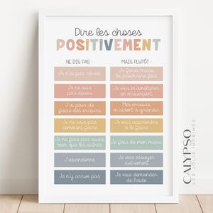 Affiche pensée positive en français pour favoriser l'estime de soi, pour salle de classe ou bureau de thérapie