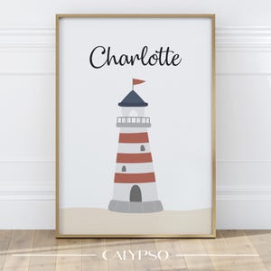 Maritimes Leuchtturm-Poster für Kinder, personalisiertes Baby-Vornamensposter mit Meeresthema