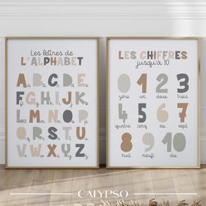 Póster infantil alfabeto y números en francés, decoración de pared para la oficina, la escuela o la sala de juegos de los niños
