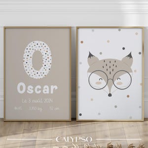 Personalisierte Fuchs-Geburtsposter, Geburtsgeschenk, Poster im skandinavischen Stil für Baby