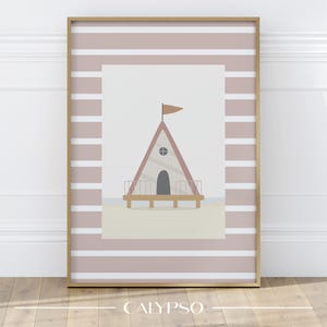 Poster déco pour maison de vacances - décoration marine lignée rose