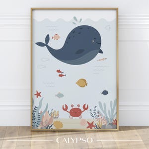 Póster de ballena para niños, póster del mundo marino, decoración infantil con temática de animales del océano