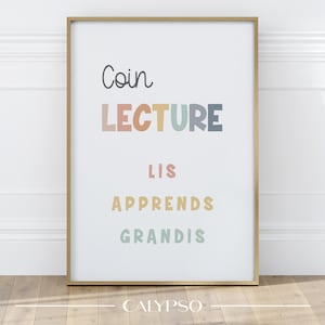 Poster dell'angolo lettura per bambini, decorazione in francese per la biblioteca dell'aula o la sala giochi
