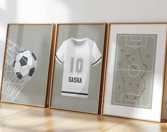 Personalized soccer posters set – Kids room name prints (set of 3)