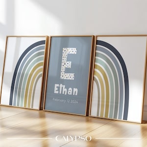 Set di poster arcobaleno personalizzati: poster con iniziale e nome per la cameretta dei bambini