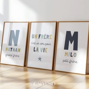 Poster fratelli piccoli e grandi, 3 poster personalizzati con iniziali e nome - Un fratello è un amico per la vita