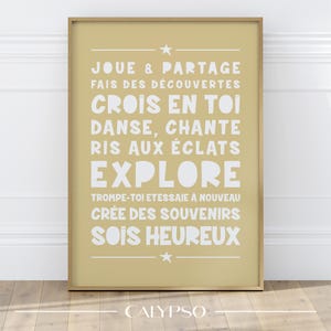 Afirmaciones positivas en francés para niños, decoración amarilla de citas de confianza en uno mismo, afiche para enmarcar