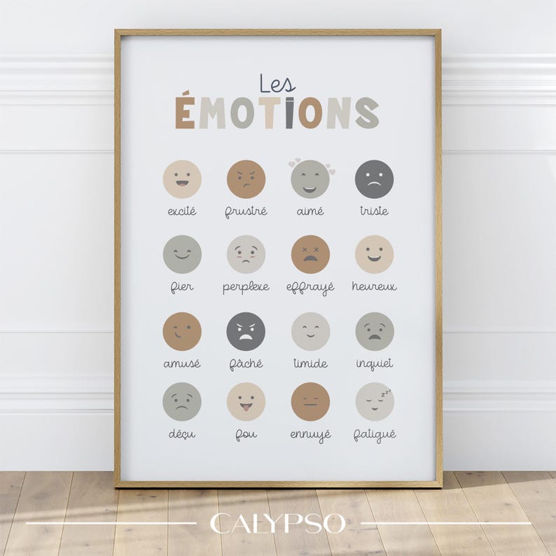 Affiche des émotions en français pour enfants.