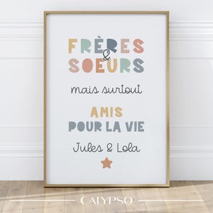 Cartel personalizado de hermanos y hermanas, amigos para toda la vida, cartel decorativo para niños, rosa, azul, verde y amarillo, decoración sala de juegos