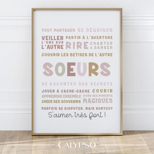 Affiche citations en français pour soeurs, décoration rose pour salle de jeux ou la chambre des filles