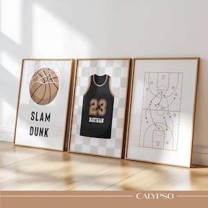 Personalized basketball print trio, custom name sports nursery decor
