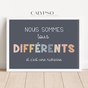 Cartel "Todos somos diferentes", cartel positivo para niños, para consultorio de terapia o aula.