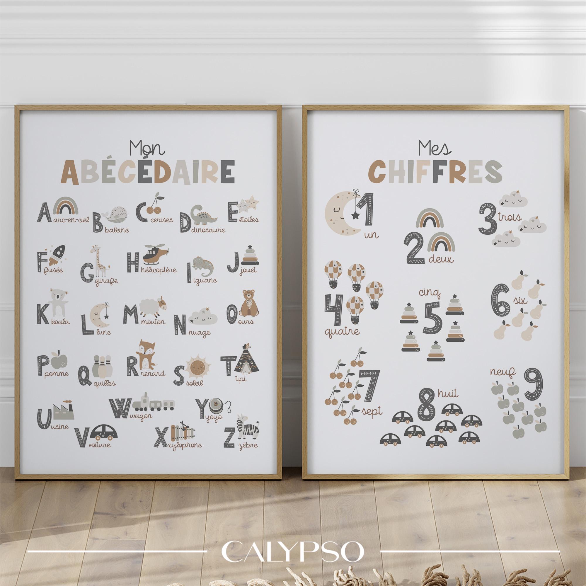 Alphabet and numbers posters for children, educational poster for the classroom or children's playroom