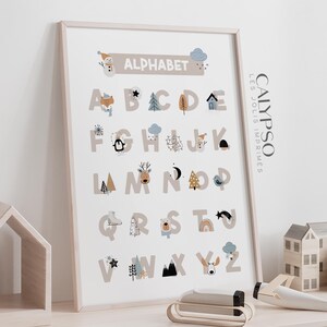 Posters éducatifs Enfant Set De 4 Posters éducatifs 30x40cm - Alphabet, Chiffres, Couleurs, Formes - Déco Chambre Enfant - Apprentissage Ludique Affiche Alphabet Enfant