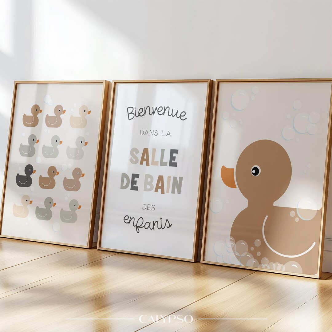 Kids Bathroom Wall Art – Duck Trio Set Beige | Cute & Modern Prints - Etsy