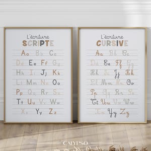 Cursive and print alphabet posters – Soft educational prints for kids