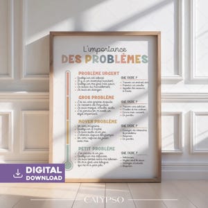 Póster digital para niños en francés, comprendiendo la importancia de los problemas.