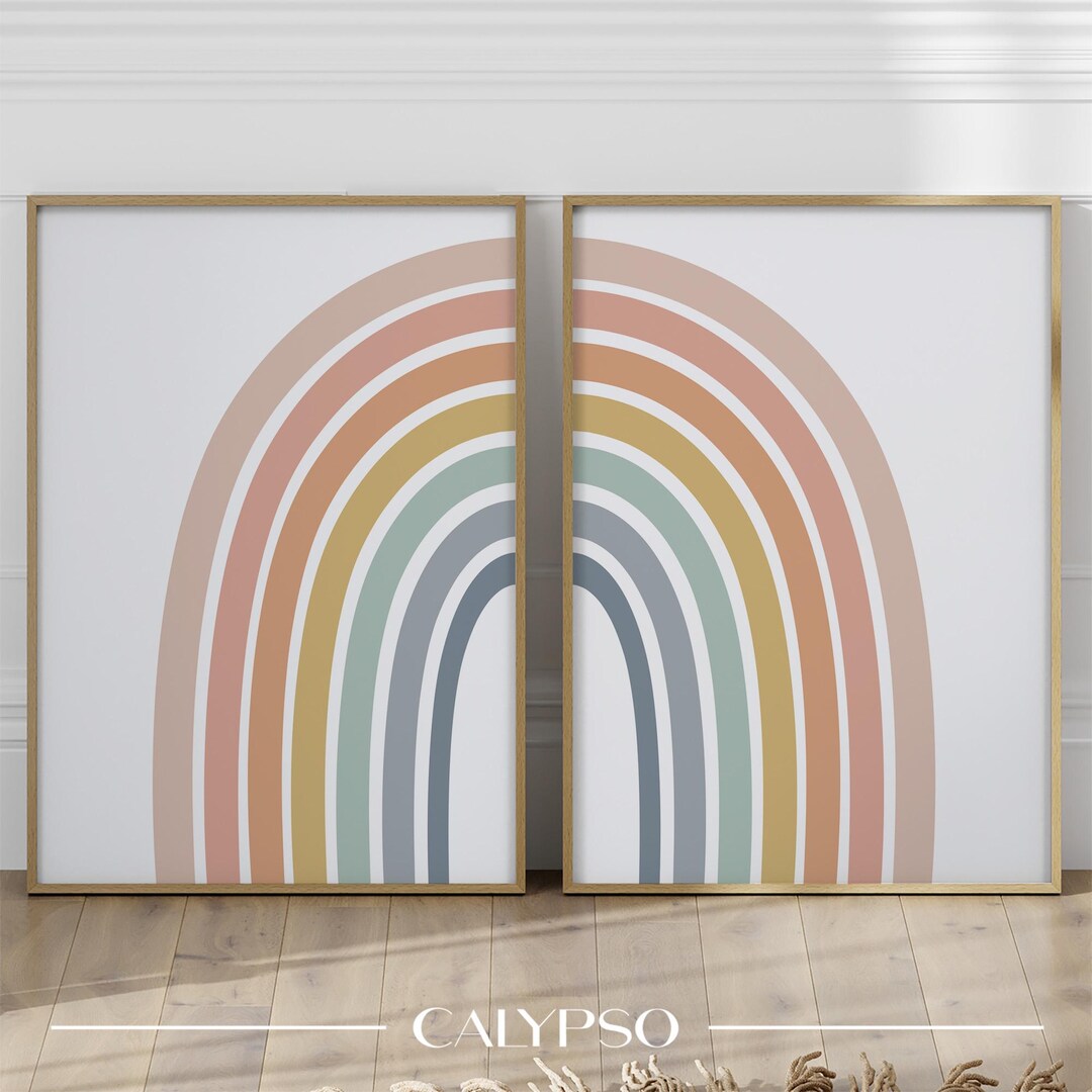 Rainbow Wall Art Set – Soft Boho Nursery Decor – 2 Half Poster Bundle ...