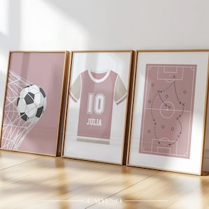 Personalisierte rosa Fußballposter – 3er-Set Dekoposter für Mädchen