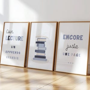 Three children&#39;s reading corner posters, multicolored library posters with books for playroom or school
