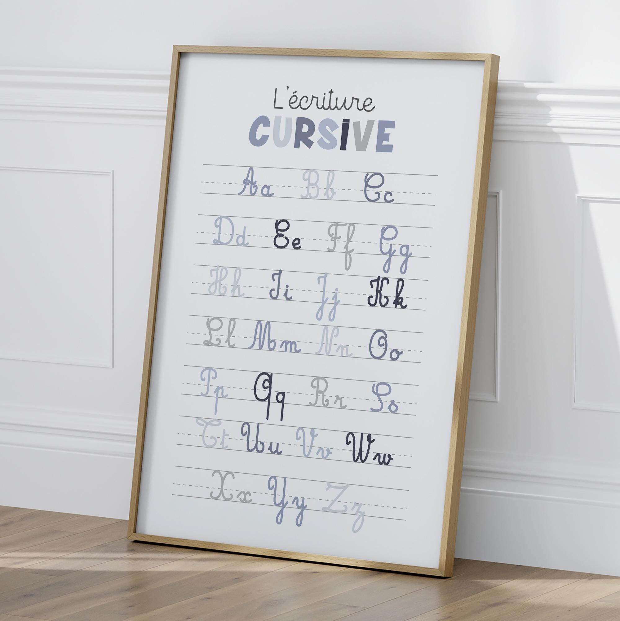 Wonder Cursive Blue Blue Cursive & Script Alphabet Poster – Educational Print for Boy's ...
