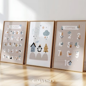 Abtei-Poster, Zahlen und Winterdekoration – 3 skandinavische Poster für Kinder