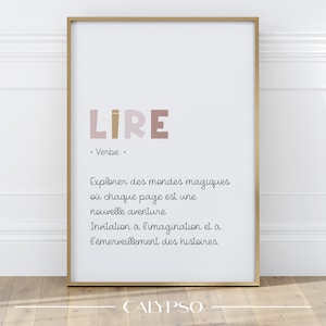 Affiche définition lire en français pour enfants, décoration murale rose pour bibliothèque, poster de classe ou salle de jeux