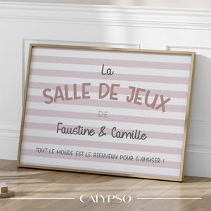 Poster personalizzato per sala giochi, decorazione murale a righe rosa in francese