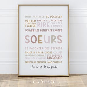 Affiche rose de citations en français pour soeurs, décoration rose pour salle de jeux ou la chambre des filles