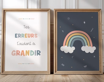 Positive posters for children in French, encouraging illustration