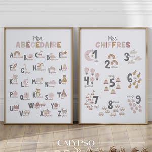 Rosa Alphabet- und Zahlenposter für kleine Mädchen, lehrreiche Poster für das Klassenzimmer oder das Kinderspielzimmer