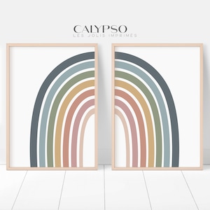 Póster de doble arcoíris en colores brillantes, decoración de pared para niños.