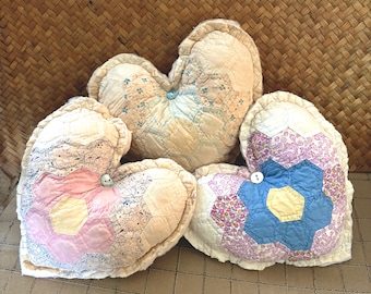 Vintage Quilt Hearts 7” Set of 3
