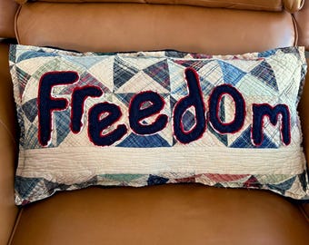 Patriotic Pillow from Vintage Quilt