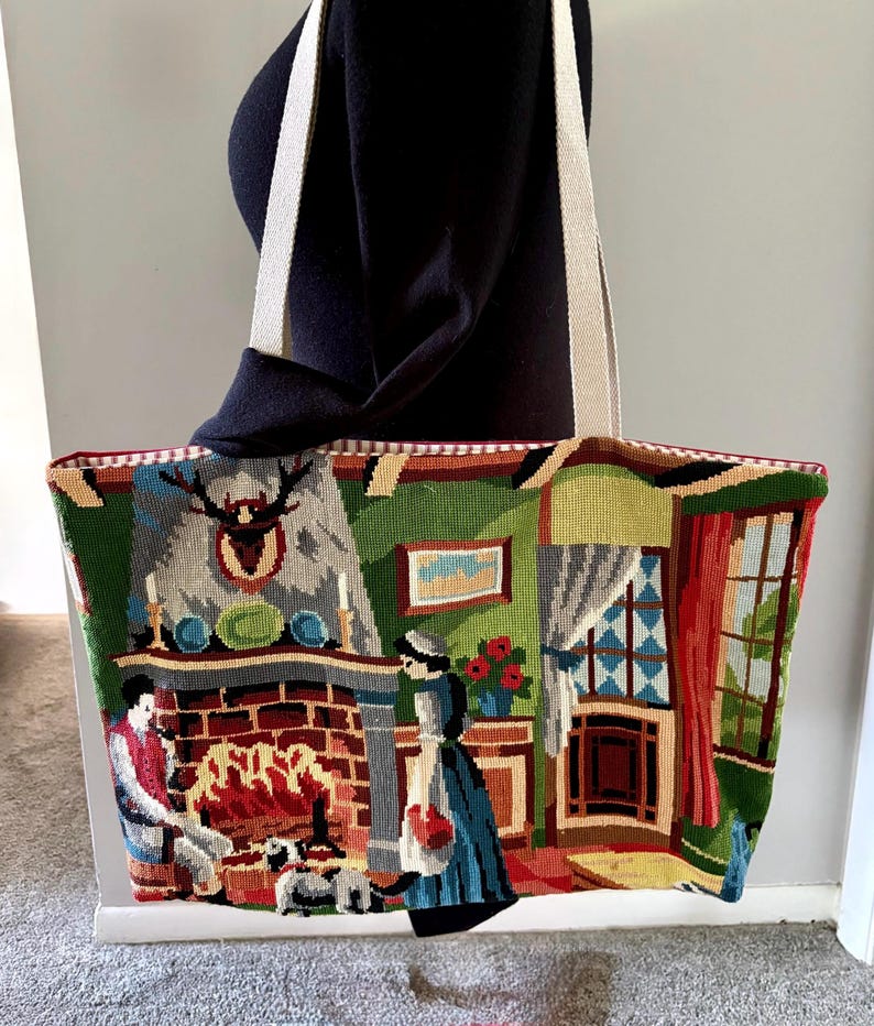 Vintage Needlepoint Large Tote afbeelding 1