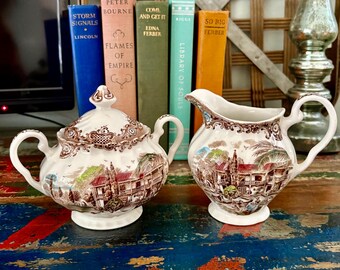 Vintage Transferware Sugar Bowl and Cream Pitcher Set Johnson Brothers