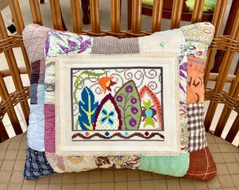 Vintage Quilt Pillow with Cross Stitch