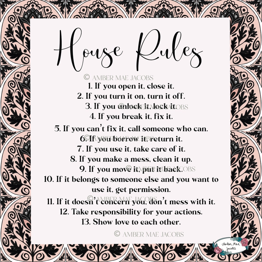 Printable HOUSE RULES, House Rules Art Print, Digital Art Print Etsy