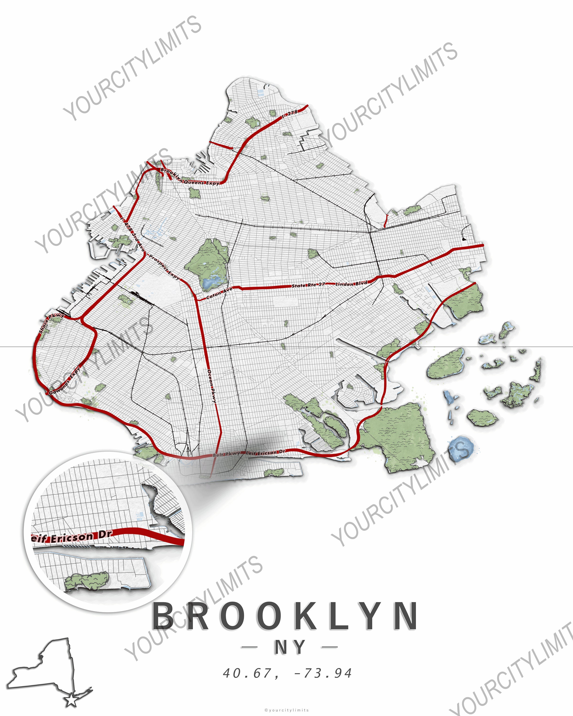 Brooklyn New York Map Custom Map Personalized Map Gift Map Etsy
