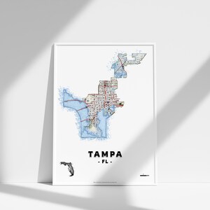 Kaart Tampa Florida, aangepaste kaart, gepersonaliseerde kaart, cadeaukaart, stadsgrenskaart, stadsdruk, DIGITALE DOWNLOAD
