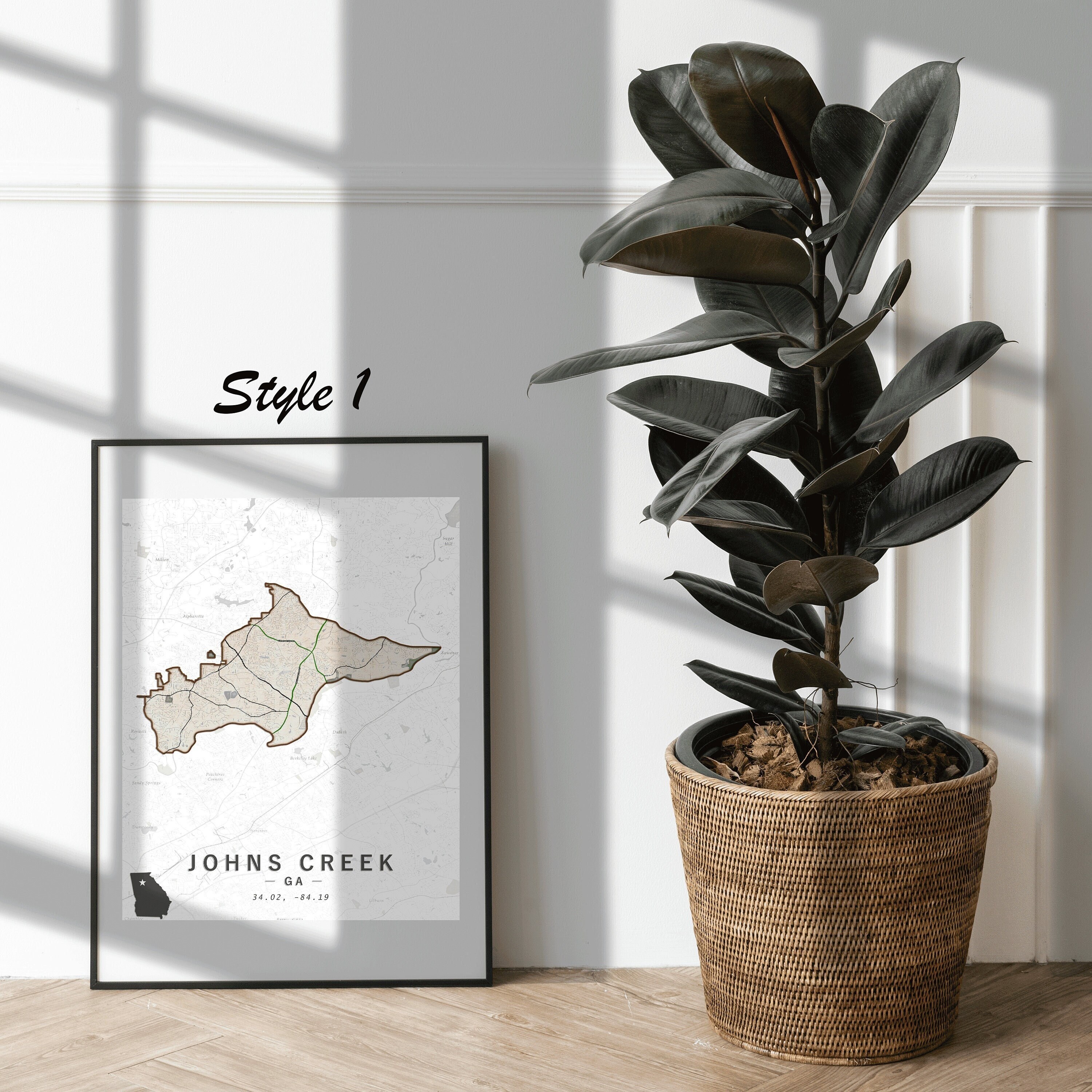 Johns Creek Georgia Map, Custom Map, Personalized Map, Gift Map, City Boundary Map, City Print ...
