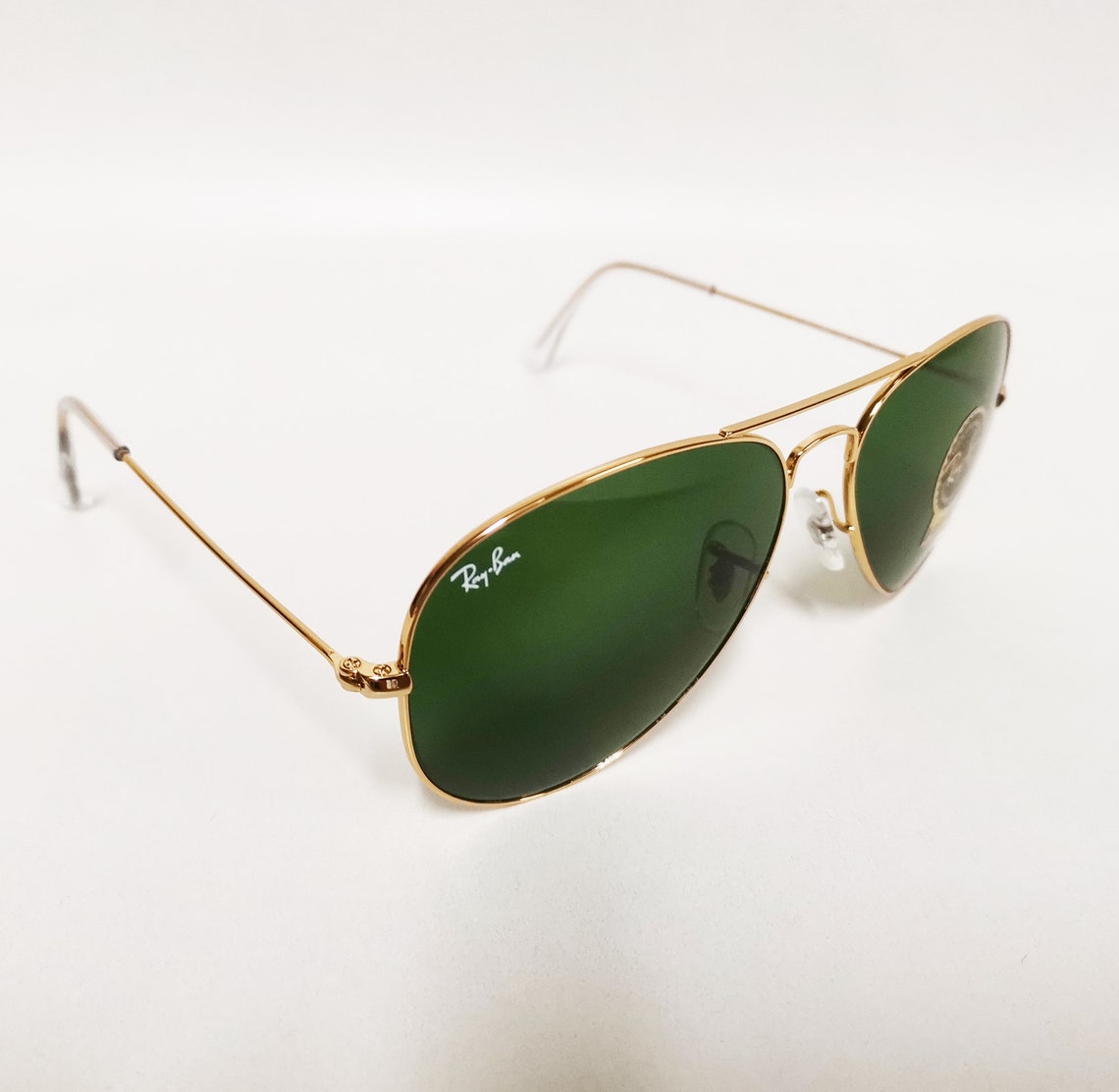 RayBan Aviator Sunglasses Green Lenses Gold Metal Frames RB Etsy
