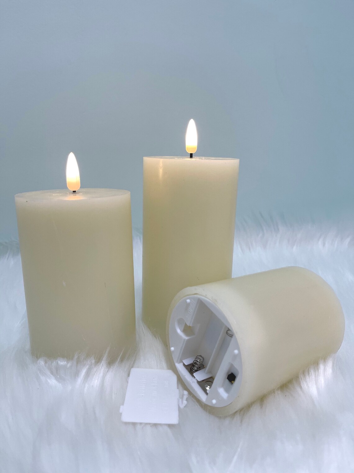 Set of 3 White LED Pillar Candles Flameless Candles White Etsy