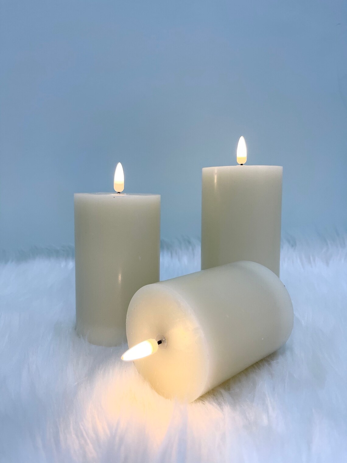 Set of 3 White LED Pillar Candles Flameless Candles White Etsy
