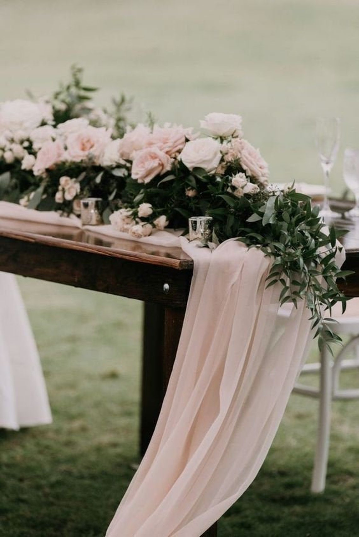 Blush Pink Chiffon Table Runner Mantel Tela de novia Lino de Etsy