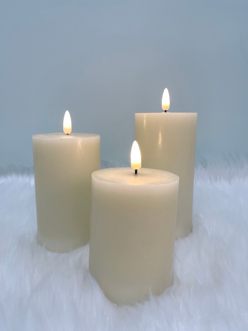 Set of 3 White LED Pillar Candles Flameless Candles White Etsy