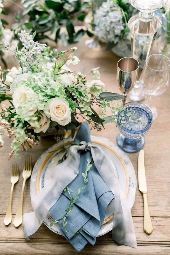 Light Blue Wedding Napkins Dinner Napkins Linen Napkins Gauze Etsy